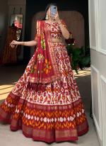 Tussar Silk Red Festival Wear Patola Print Readymade Lehenga Choli